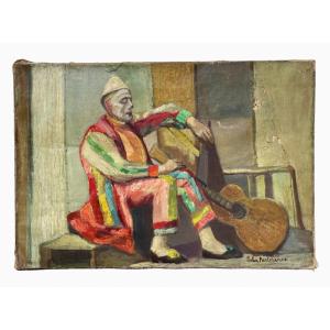 Luba Pantchenko - Pierrot And His Guitar, Oil On Canvas