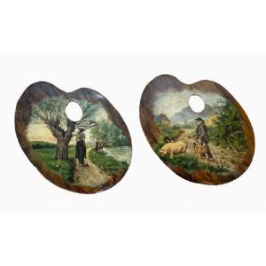 Domenach - Pair Of Paintings, Oil On Cardboard