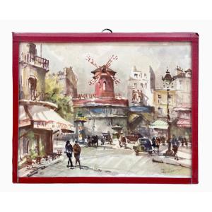René Delame - Watercolor, The Moulin Rouge