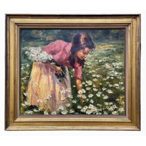 Robert Van Cleef - Young Girl Collecting Daisies