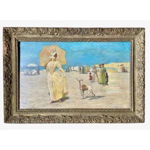 Deauville Beach, Oil On Panel