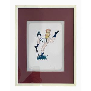 Leonor Fini - Drawing, Puss In Boots On A Scooter