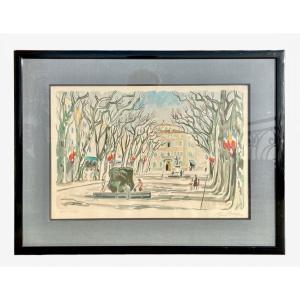 Yves Brayer - Lithograph, Cours Mirabeau In Aix-en-provence