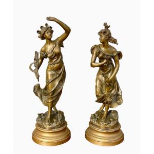 Lejeune - Pair Of Statuettes, The Lightning And Coup De Vent 