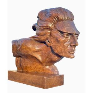 Jean Mermoz - Carved Wooden Bust, La Rafale