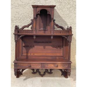 Gothic Walnut Wall Shelf