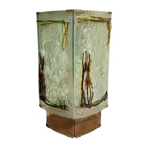 Green/brown Pressed Molded Glass Lamp Circa 1970