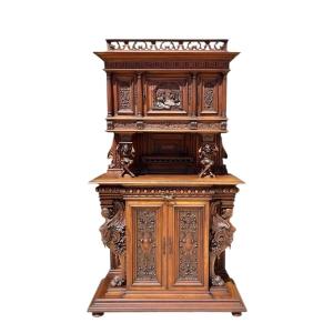 Renaissance Style Carved Walnut Buffet 