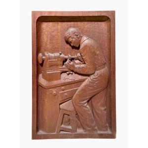 A. Géroudet - Carved Mahogany Panel, Woodturner