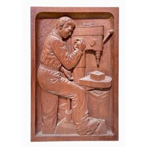 A. Géroudet - Carved Mahogany Panel, Wood Milling
