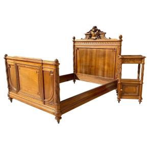 Louis XVI Style Walnut Bed And Bedside Table