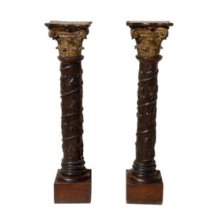 Pair Of Carved Wooden Columns