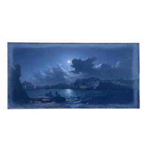 Girolamo Gianni - Gouache, Valletta At Night In Malta