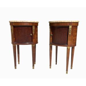 Pair Of Louis XVI Style Tambour Bedside Tables