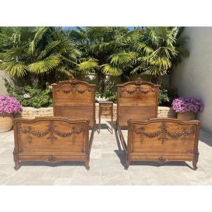 Pair Of Louis XV/louis XVI Transition Style Walnut Beds