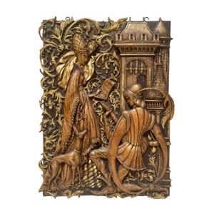 Carved Wooden Panel Of A Gallant Scene