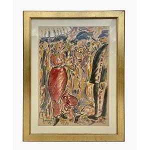 André Meurice - Gouache Watercolor, Café De Paris