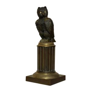 Bronze Owl Inkwell