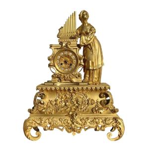 Gilt Bronze Clock, Woman With The Pan Flute
