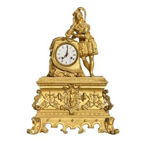 Gilt Bronze Clock, Man With The Mandolin