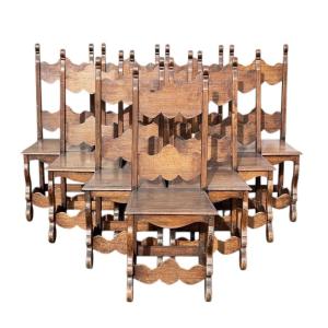 10 Rustic Oak Chairs 