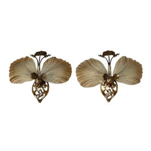 Pair Of Hollywood Regency Art Deco Wall Lights