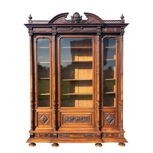 Walnut Renaissance Bookcase Or Display Cabinet