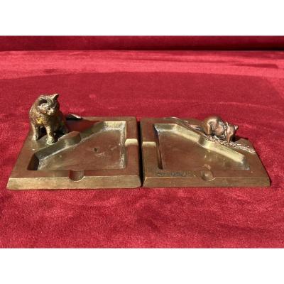 Pair Of Bronze Ashtrays 