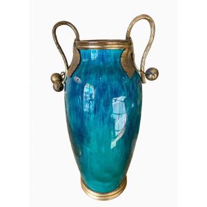 Paul Milet Sèvres - Blue-green Baluster Vase