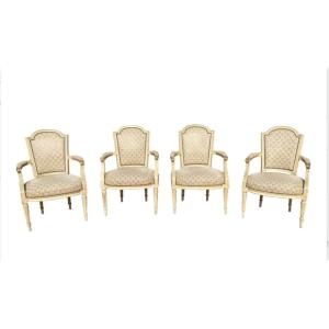 XVIIIth - Suite Of 4 Louis XVI Lacquered Cabriolet Armchairs