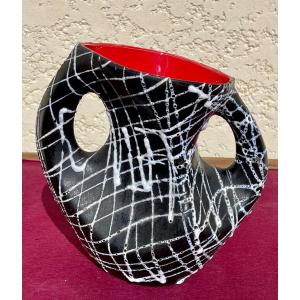 Vallauris - Black & White Ceramic Spaghetti Vase