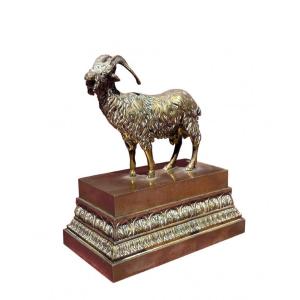 Gilt Bronze Inkwell With Ibex
