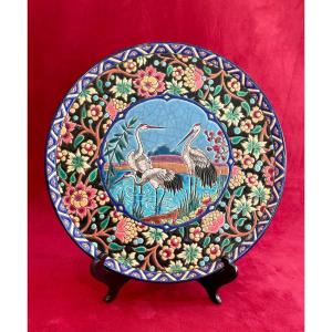 Enamels Of Longwy - Dish Decorated With Storks