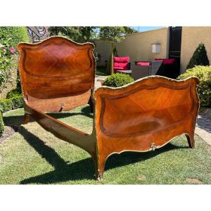 Marquetry & Bronze Bed Style Louis XV