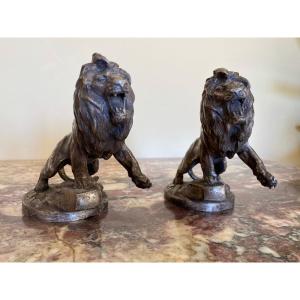 Maurice Roger Marx - Pair Of Peugeot Lions In Bronze