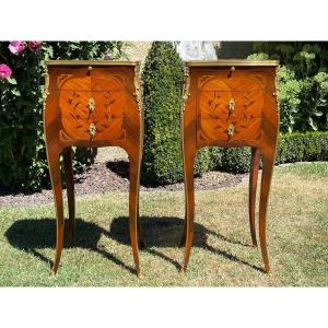 Pair Of Marquetry Nightstands  Style Louis XV 
