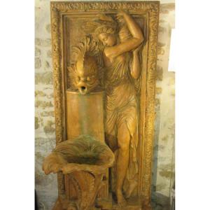 Large Terracotta Fountain With Art-deco Decor Ezio Ceccareli ??
