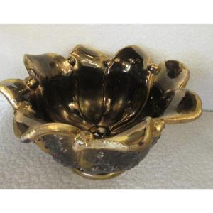 Louis Dage Ceramic Basket Vase Enhanced With Gold