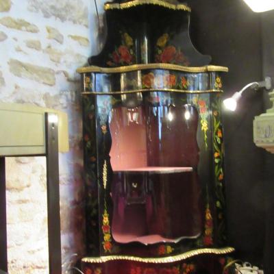 Corner Napoleon III Period In Blackened Pear Tree, Floral And Bronze Decor