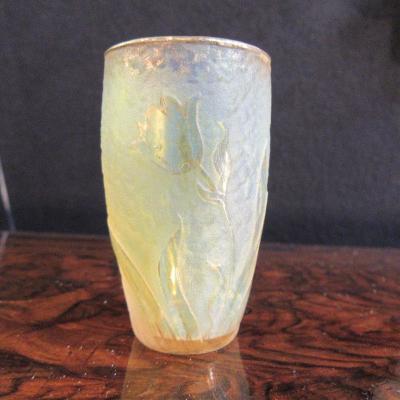 Daum Miniature Vase Height 5.8cm, Decor Cleared With Acid And Gold Flange