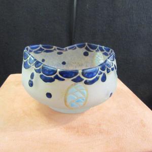 Legras Cup In Hammered Glass And Blue And Gold Enamel Decor