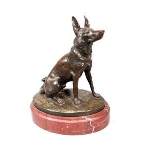 Bronze By Robert Bousquet .german Shepherd On Marble Base .h:26cm