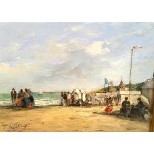 Genre Scene In The Impressionist Taste Signed F.cristaux. Oil On Framed Canvas