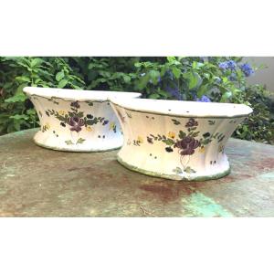 Pair Of Bouquetieres In Nevers Earthenware From The Nineteenth Century