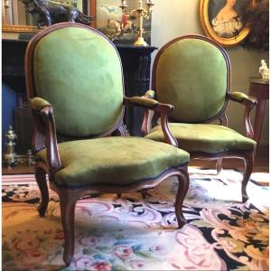 Pair Of Large Louis XV Period Armchairs Fully Reupholstered