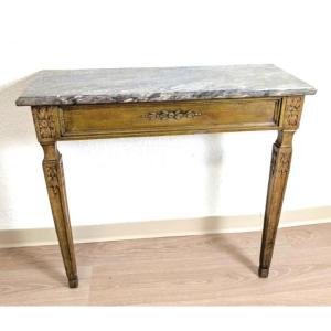 Green Relacquered Wood Console With Marble Top. Antique Louis XVI Style Work