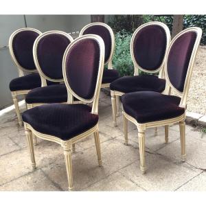 Set Of 6 Louis XVI Style Chairs In Patinated Wood