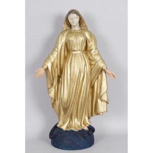 Virgin In Majesty In Carved Wood 