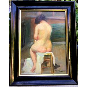 Robert Lemmarriez. Nude From Behind. Oil On Panel, Framed And Signed. 