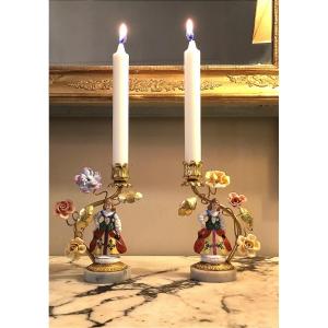 In The Meissen Style, A Pair Of Porcelain Candlesticks 